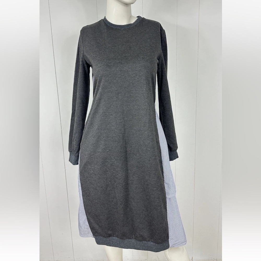 The Lines In Between Long Sleeve Midi Length Dress Women Sz S Striped Back Layer